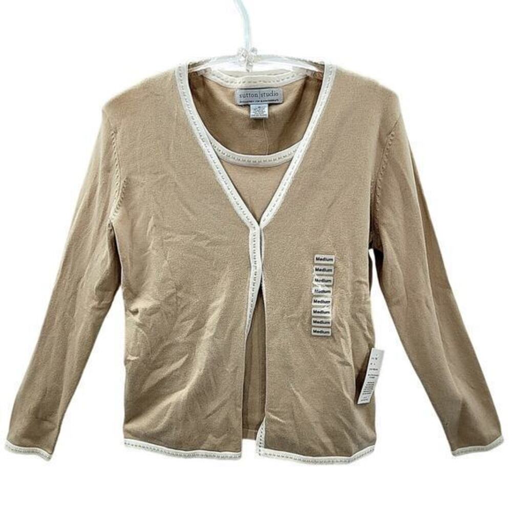 Sutton Studio Beige Knit Snap French Cardigan‎ Tank Sweater Set Jacket